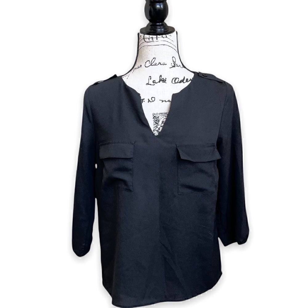 Monteau Women’s Black Semi Sheer High-Low Blouse Size M